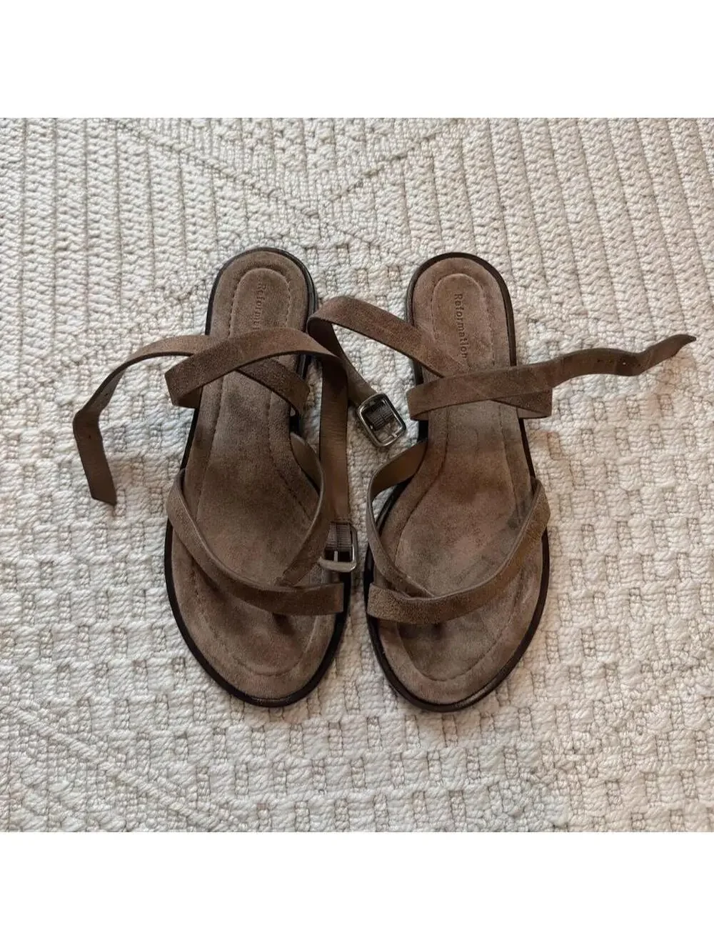 Reformation Jane Flat Sandal in Farro Suede